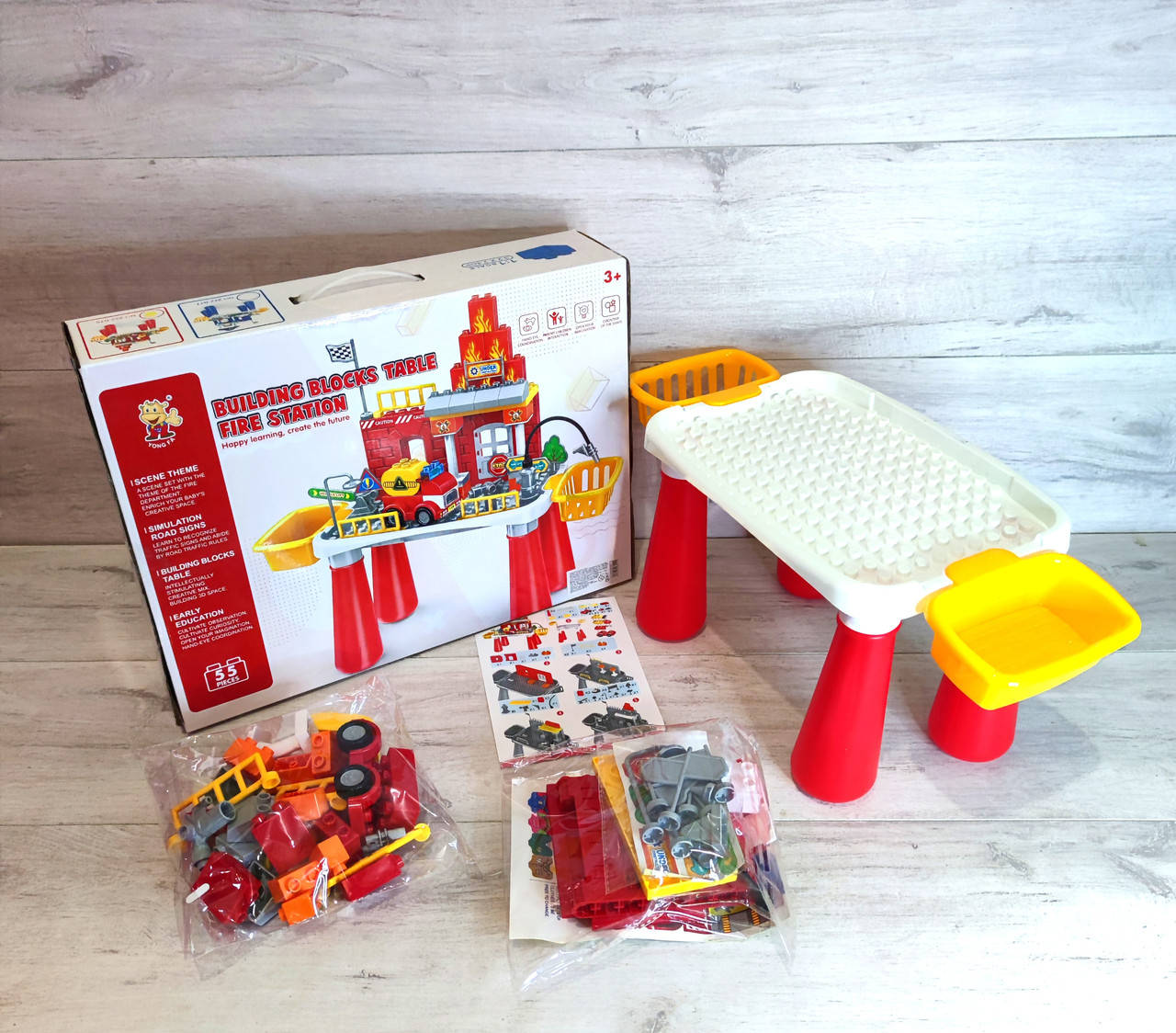 Игровой столик с конструктором, совместим с оригиналом, Пожарная станция, 55 больших деталей, машинка, Синий
Игровой столик с конструктором, совместим с оригиналом, Пожарная станция, 55 больших деталей, машинка, Синий