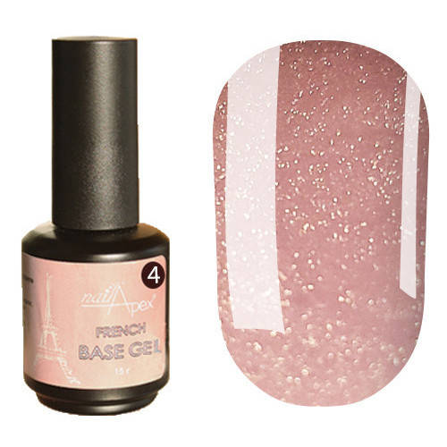 Nailapex French Base Gel № 04 - камуфлирующая гель база френч с золотистым шиммером, 15 мл
Nailapex French Base Gel № 04 - камуфлирующая гель база френч с золотистым шиммером, 15 мл