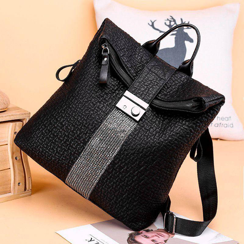 Женский рюкзак-сумка черный с серебряным декором