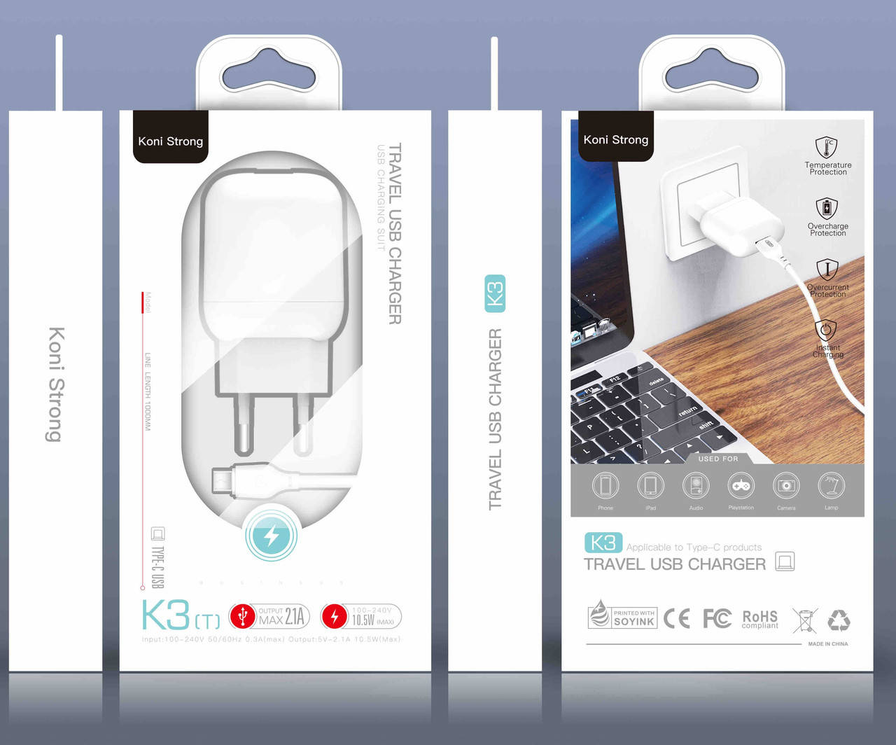 Сетевое зарядное устройство для телефона + кабель USB Type-C KONI STRONG K3 |1USB, 2.1A, 10.5W| Белый
Сетевое зарядное устройство для телефона + кабель USB Type-C KONI STRONG K3 |1USB, 2.1A, 10.5W| Белый