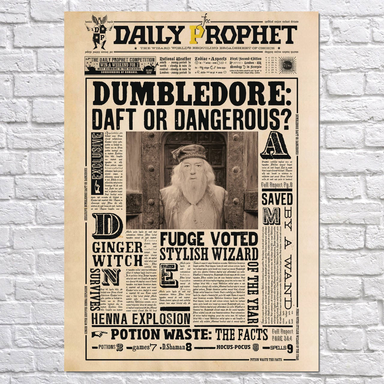 Плакат "Гарри Поттер, газета Daily Prophet, Дамблдор в Азкабане, Harry Potter" (артикул 2764)
Плакат "Гарри Поттер, газета Daily Prophet, Дамблдор в Азкабане, Harry Potter" (артикул 2764)
