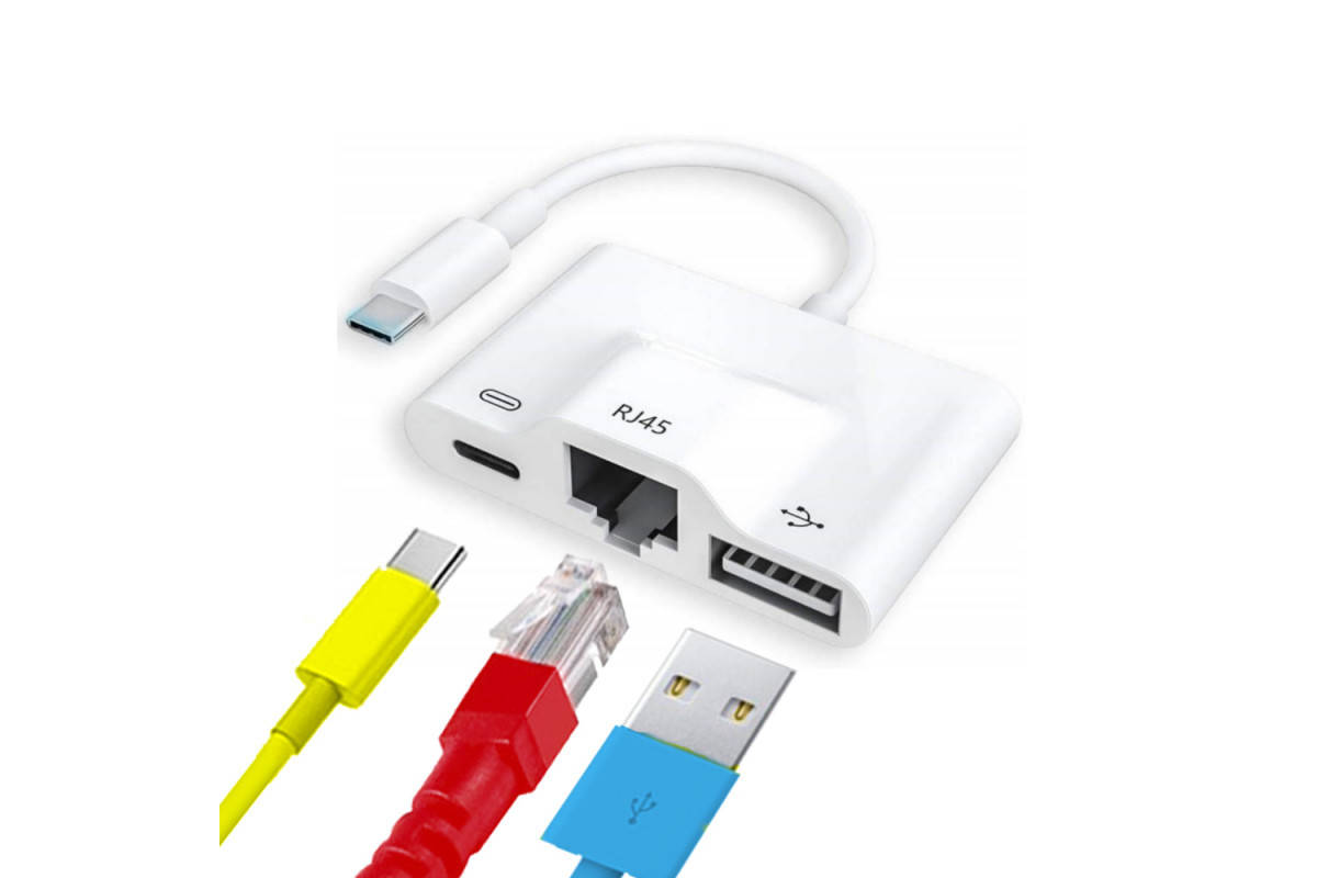 Переходник для Type-C на USB и Интернет адаптер для USB-C на USB для подключения камеры и RJ45 Ethetnet кабель, Белый
Переходник для Type-C на USB и Интернет адаптер для USB-C на USB для подключения камеры и RJ45 Ethetnet кабель, Белый