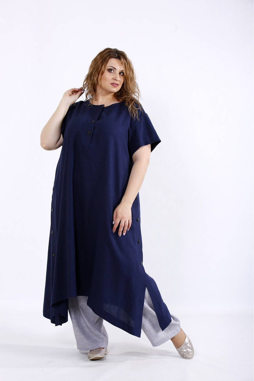 Скрывающий легкий комплект из льна женский летний большого размера: туника и брюки 42-74. 01203-3 62, Синий
Скрывающий легкий комплект из льна женский летний большого размера: туника и брюки 42-74. 01203-3 62, Синий