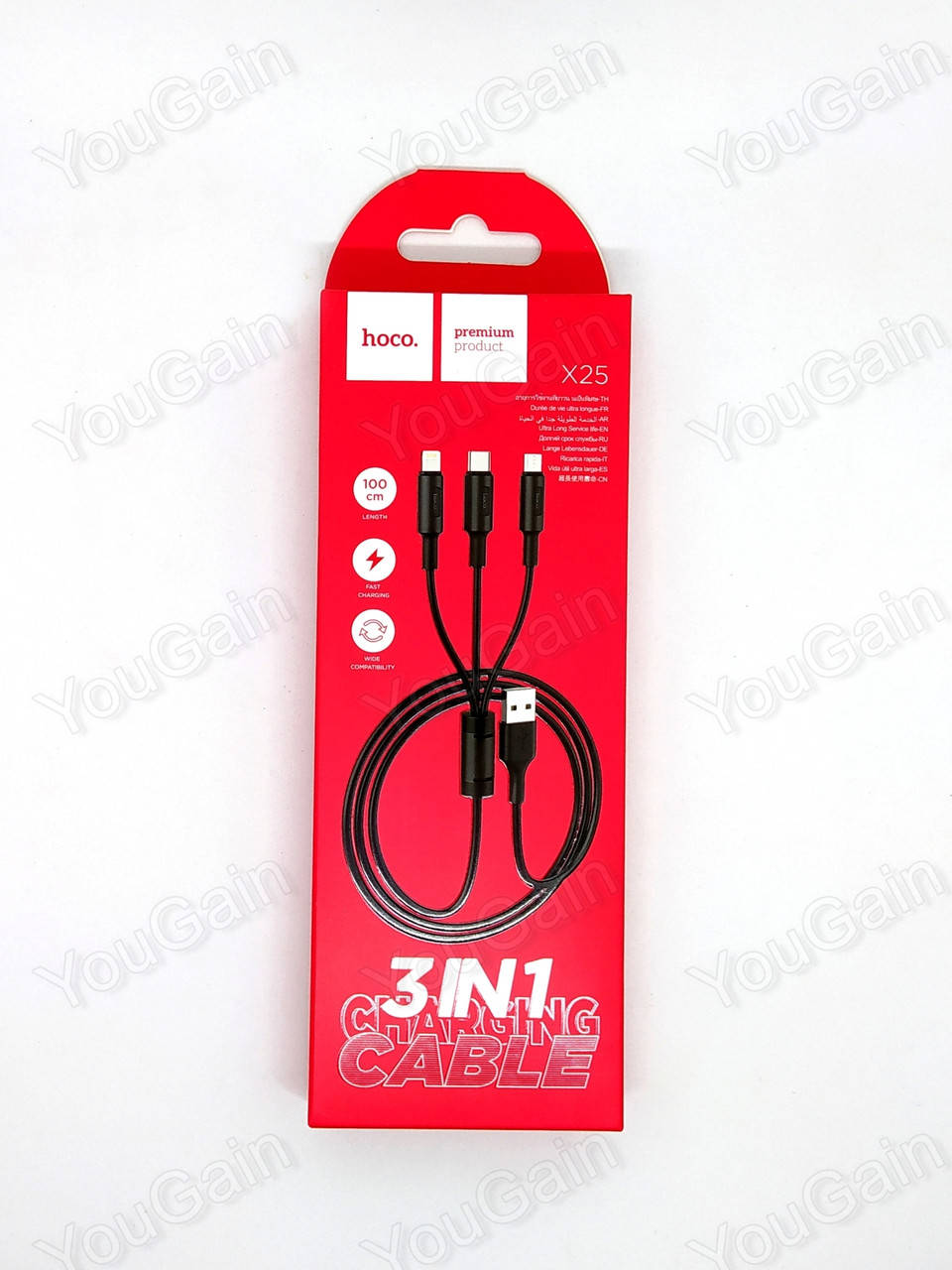 Кабель 3 в 1 (Lightning, microUSB, Type-C) для зарядки и передачи данных Hoco X25, 2.0А (1м), Черный
Кабель 3 в 1 (Lightning, microUSB, Type-C) для зарядки и передачи данных Hoco X25, 2.0А (1м), Черный