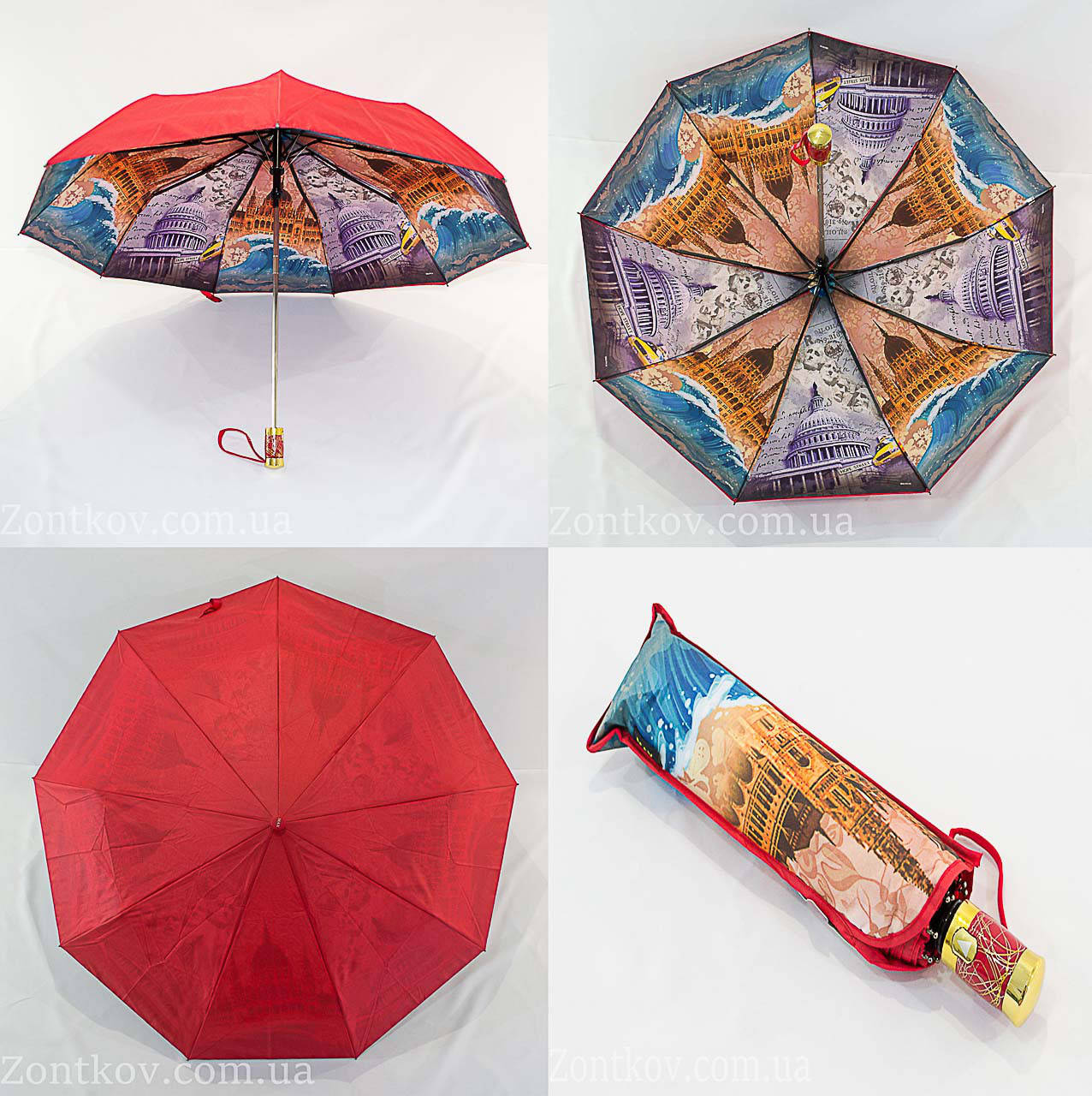 Женский зонтик с двойной тканью и городом изнутри.
Женский зонтик с двойной тканью и городом изнутри.