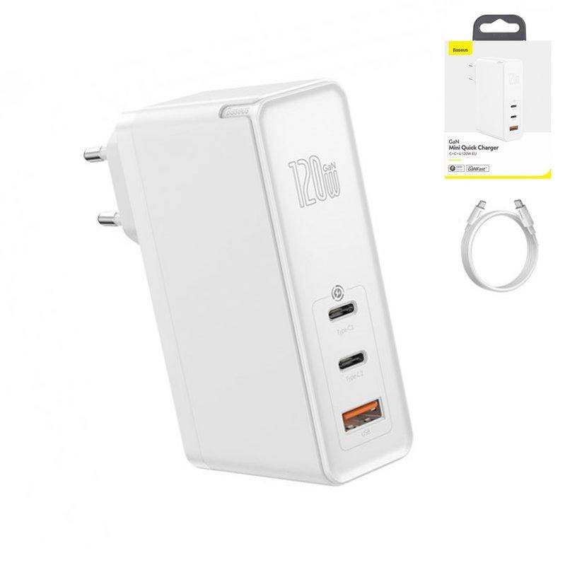 Мережевий зарядний пристрій Baseus GaN Mini, Quick Charge, 220 В, біле, USB тип-C, USB тип-A, з кабелем USB
Мережевий зарядний пристрій Baseus GaN Mini, Quick Charge, 220 В, біле, USB тип-C, USB тип-A, з кабелем USB