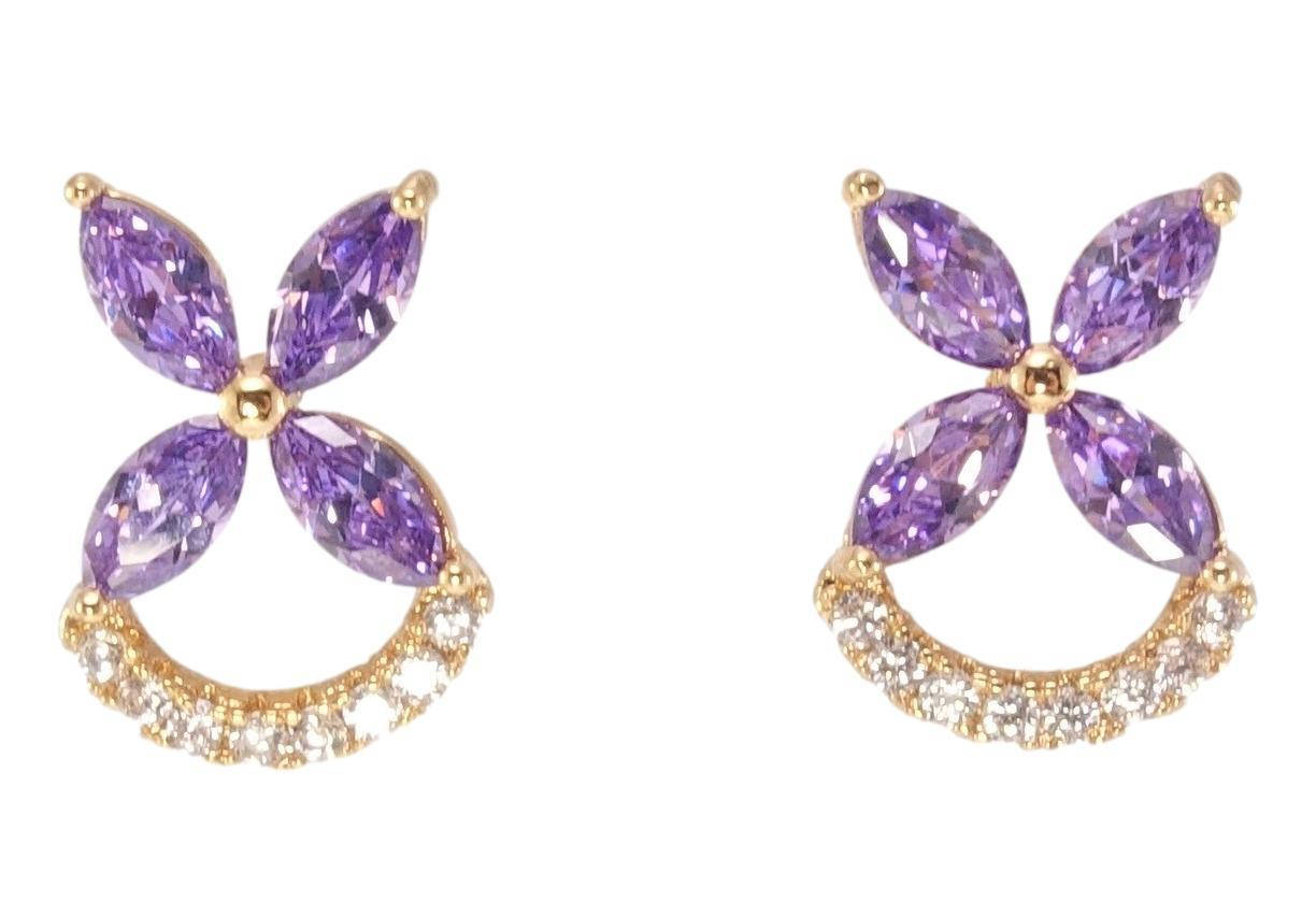 Серьги Xuping Позолота 18K гвоздики (пусеты) "Сиреневые кристальные четырехлистные цветочки с дугами циркония"
Серьги Xuping Позолота 18K гвоздики (пусеты) "Сиреневые кристальные четырехлистные цветочки с дугами циркония"