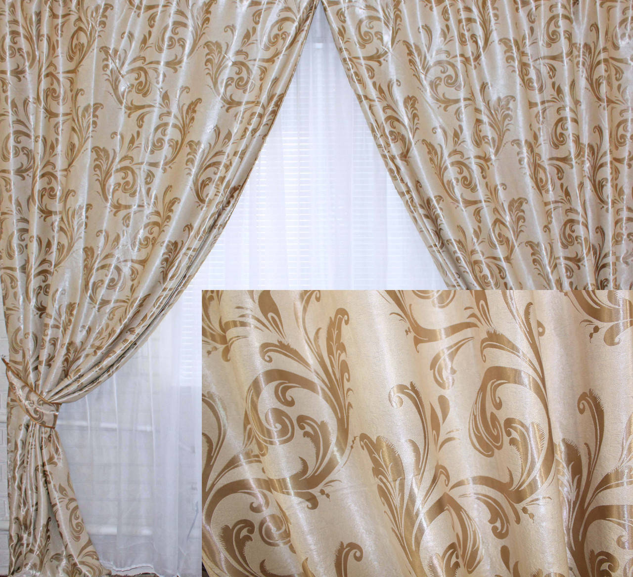 Комплект (2шт 1,5х2.70м) готовых штор, из ткани блэкаут коллекция "Лилия". Цвет бежевый. 074ш (Б) 30-012 
Комплект (2шт 1,5х2.70м) готовых штор, из ткани блэкаут коллекция "Лилия". Цвет бежевый. 074ш (Б) 30-012