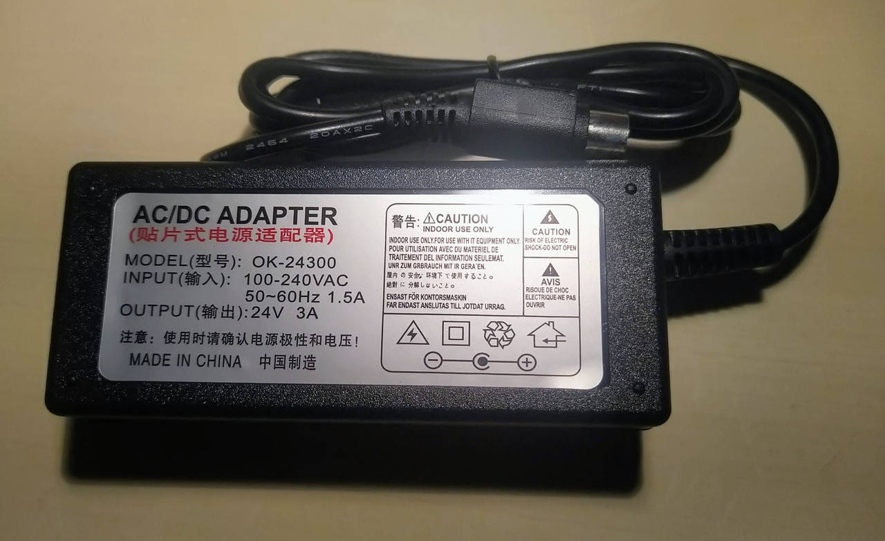 Блок питания 24В 3А для чекового принтера, разъем 3pin
Блок питания 24В 3А для чекового принтера, разъем 3pin