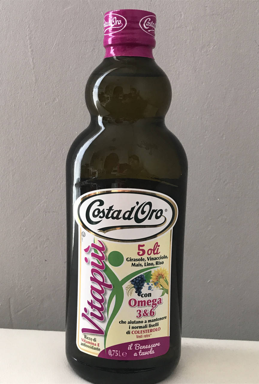 Смесь масел из виноградних косточек, льна, подсонуха, кукурузы, риса Vitapiù Costa d'Oro 1l
Смесь масел из виноградних косточек, льна, подсонуха, кукурузы, риса Vitapiù Costa d'Oro 1l