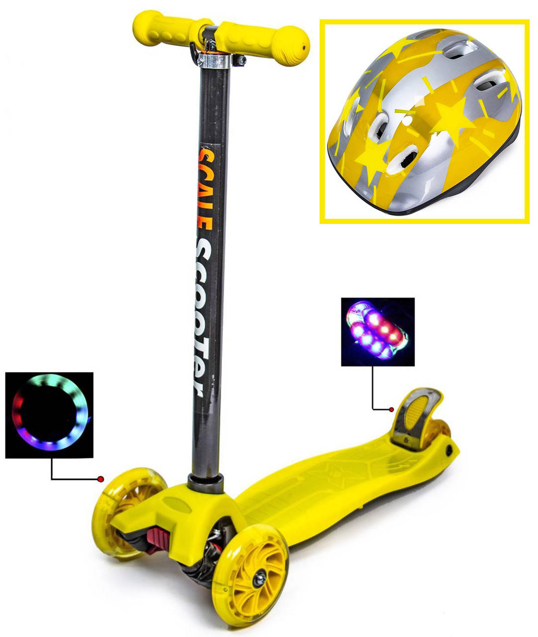 + Шлем +Детский самокат Макси Scale Sports Жёлтый цвет Светящиеся колеса от 3-х лет, Желтый
+ Шлем +Детский самокат Макси Scale Sports Жёлтый цвет Светящиеся колеса от 3-х лет, Желтый