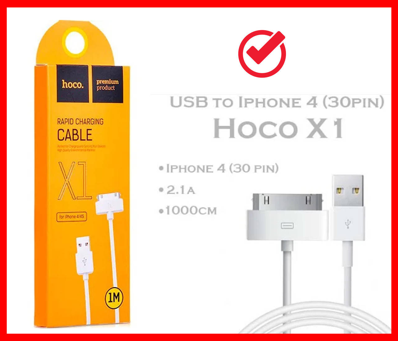 Дата кабель Hoco X1 Original iPhone 4/4s (1м) USB to Apple 30-pin, оригинальный USB кабель для айфона 4, белый
Дата кабель Hoco X1 Original iPhone 4/4s (1м) USB to Apple 30-pin, оригинальный USB кабель для айфона 4, белый