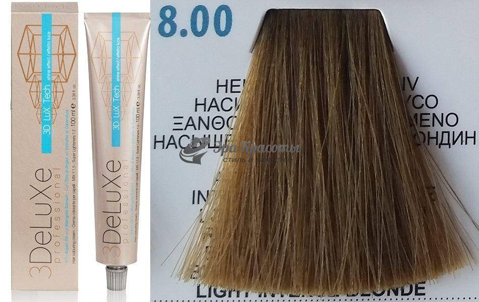 Стойкая крем.краска для волос 8.00 насыщенный светлый блондин 3DeLuXe Professional, 100 мл 
Стойкая крем.краска для волос 8.00 насыщенный светлый блондин 3DeLuXe Professional, 100 мл
