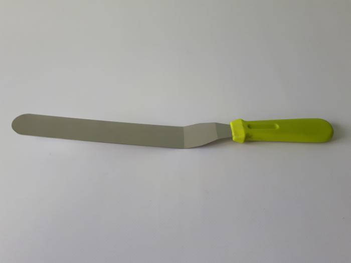 Шпатель кондитерский металлический изогнутый с цветной ручкой L 37 cm.,без ручки L 25 cm.
Шпатель кондитерский металлический изогнутый с цветной ручкой L 37 cm.,без ручки L 25 cm.