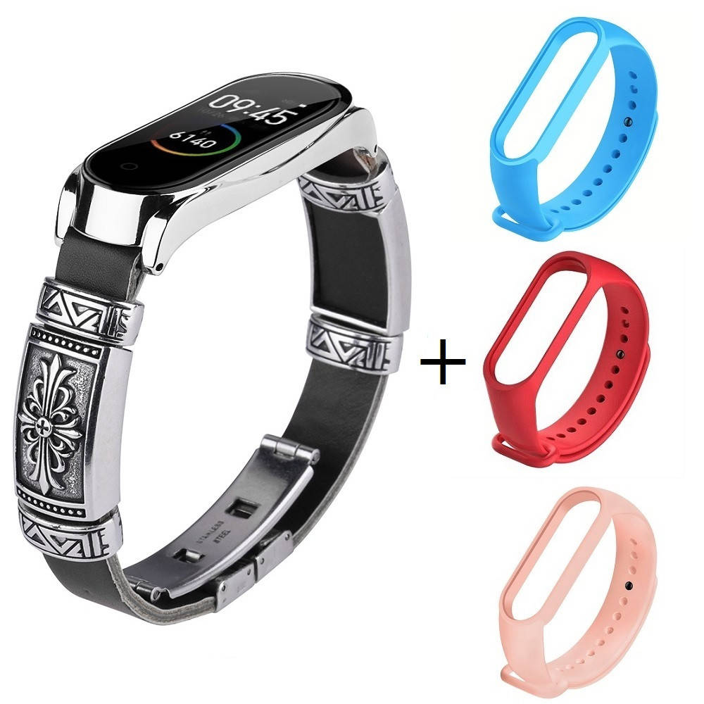 Ремешок винтажный для фитнес-браслета Xiaomi Mi Band 3 и 4 Type B Black-silver + 3 цветных ремешка
Ремешок винтажный для фитнес-браслета Xiaomi Mi Band 3 и 4 Type B Black-silver + 3 цветных ремешка