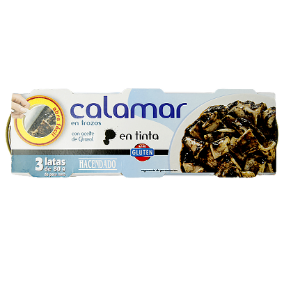 Кальмар із чорнилом Хасендадо Calamar en tinta Hacendado 3*80g 32пач/ящ (Код : 00-00010194)
Кальмар із чорнилом Хасендадо Calamar en tinta Hacendado 3*80g 32пач/ящ (Код : 00-00010194)