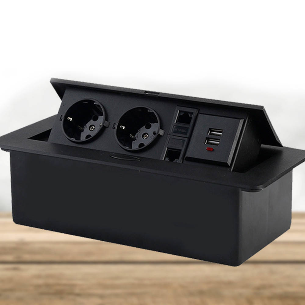 Розетка напольная выдвижная с заземлением J29L, две роз + 2*USB + 2* RJ45, Input: AC 100-250V 16A, Black lux 
Розетка напольная выдвижная с заземлением J29L, две роз + 2*USB + 2* RJ45, Input: AC 100-250V 16A, Black lux
