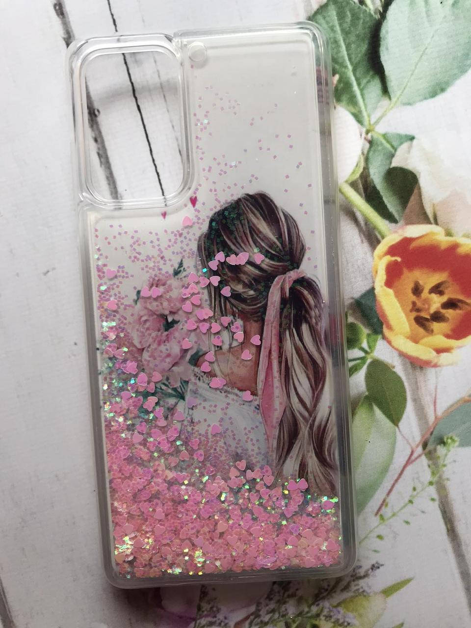 Чехол с переливающимися бл'стками для Samsung Galaxy А72 Девушка с цветами, Разные цвета 
Чехол с переливающимися бл'стками для Samsung Galaxy А72 Девушка с цветами, Разные цвета
