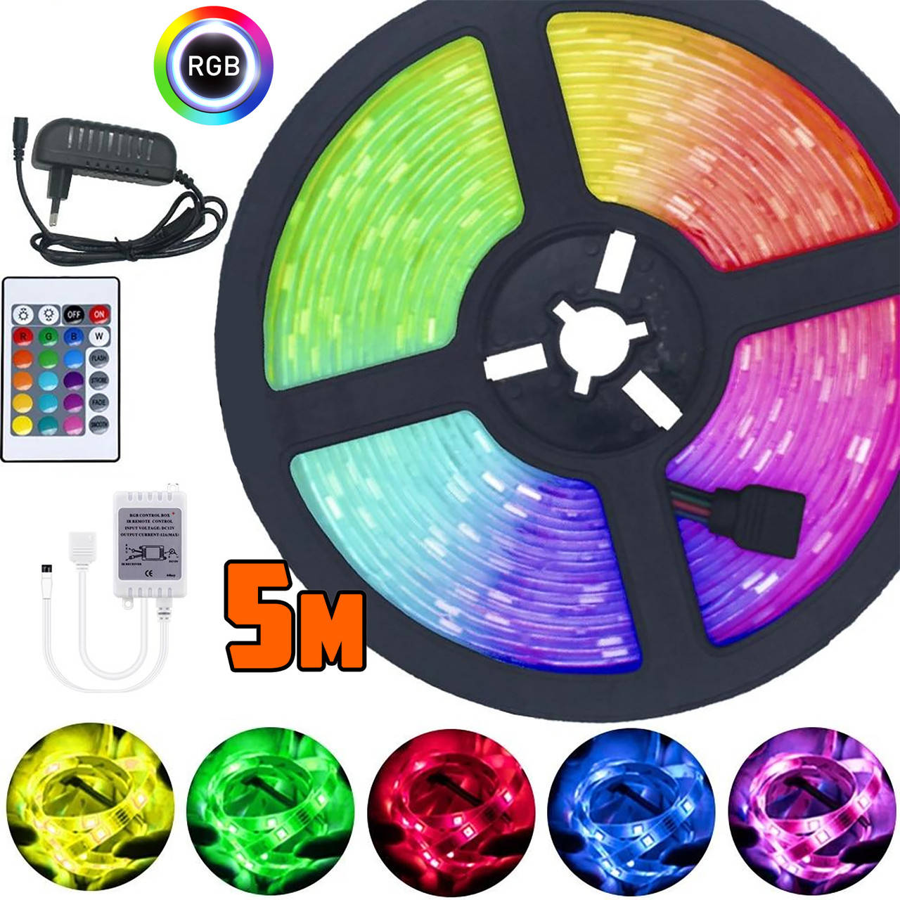 Светодиодная LED лента RGB с пультом и блоком питания 5050G Многоцветная RGB лента влагозащищенная UKG
Светодиодная LED лента RGB с пультом и блоком питания 5050G Многоцветная RGB лента влагозащищенная UKG