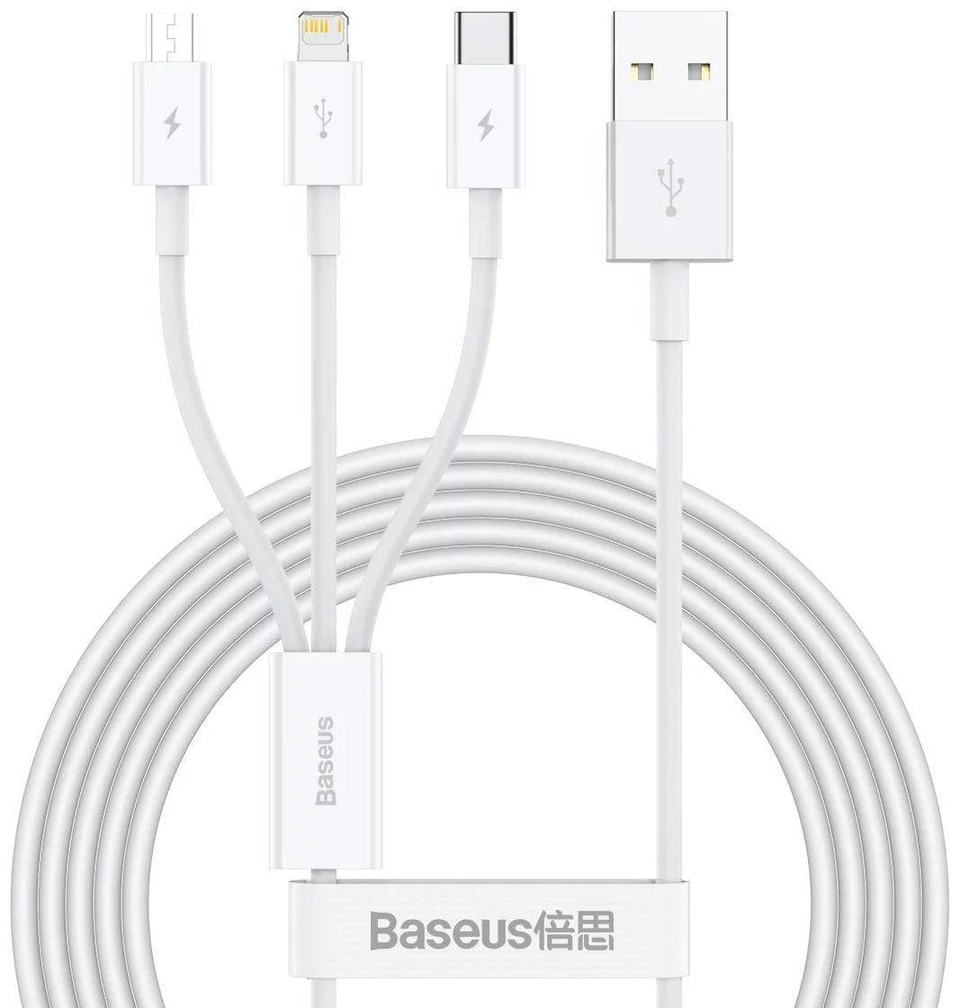 Кабель Baseus 3 в 1 USB - Lightning / Micro USB / Type-C 1м провод для зарядки лайтинг микро юсб тайп-с черный, Белый
Кабель Baseus 3 в 1 USB - Lightning / Micro USB / Type-C 1м провод для зарядки лайтинг микро юсб тайп-с черный, Белый