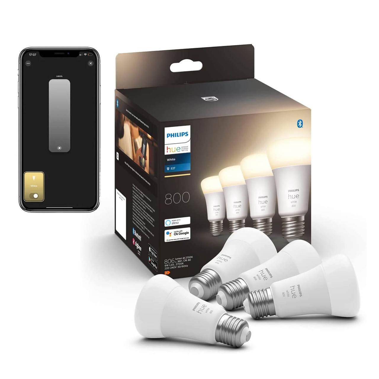 Умные LED лампочки Philips Hue E27 White 806лм 60Вт 6W ZigBee, Bluetooth, Apple HomeKit 4шт.
Умные LED лампочки Philips Hue E27 White 806лм 60Вт 6W ZigBee, Bluetooth, Apple HomeKit 4шт.