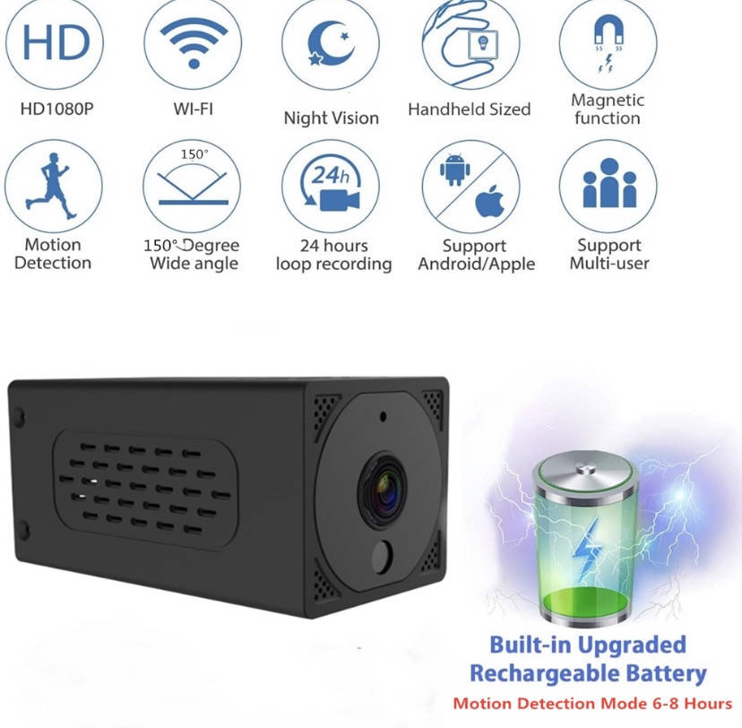 Экшн мини-камера WIFI 1080p для безопасности микро камера WiFi ночное видение беспроводная 12 часов работы
Экшн мини-камера WIFI 1080p для безопасности микро камера WiFi ночное видение беспроводная 12 часов работы
