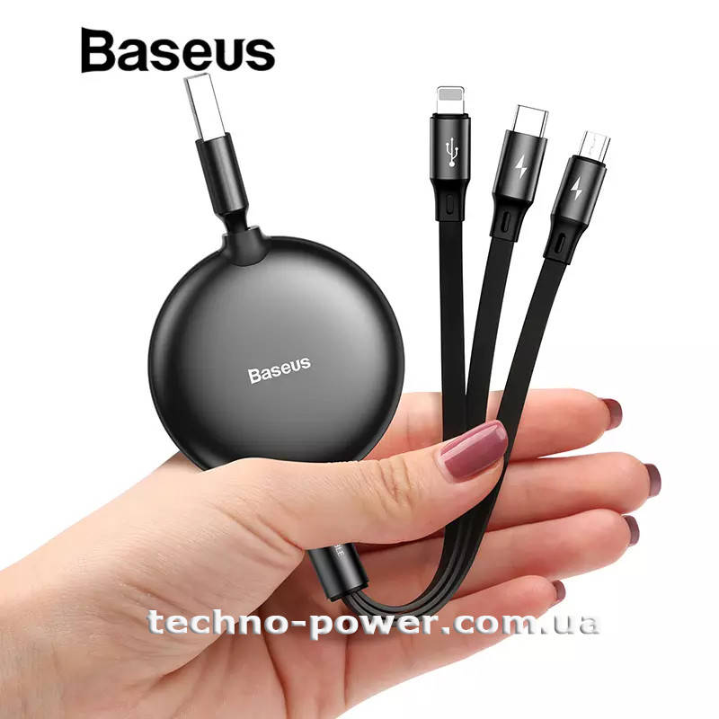 Кабель Baseus combo Little Octopus Micro USB+Lightning+Type-C. Зарядный кабель-рулетка 1,2 м универсальный, Черный
Кабель Baseus combo Little Octopus Micro USB+Lightning+Type-C. Зарядный кабель-рулетка 1,2 м универсальный, Черный