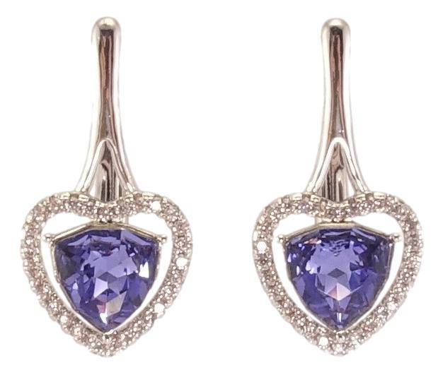 Серьги Xuping Родий с кр-ми Swarovski английский замок "Сердечки с кристаллами Tanzanite в обрамлении