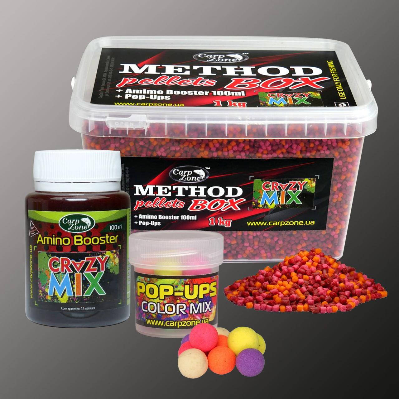 Набор Method Pellets Box Crazy Mix (Сумаcшедший Микс) 3mm/1kg + Amino Booster 100ml + Pop-Ups 8mm/30pc
Набор Method Pellets Box Crazy Mix (Сумаcшедший Микс) 3mm/1kg + Amino Booster 100ml + Pop-Ups 8mm/30pc