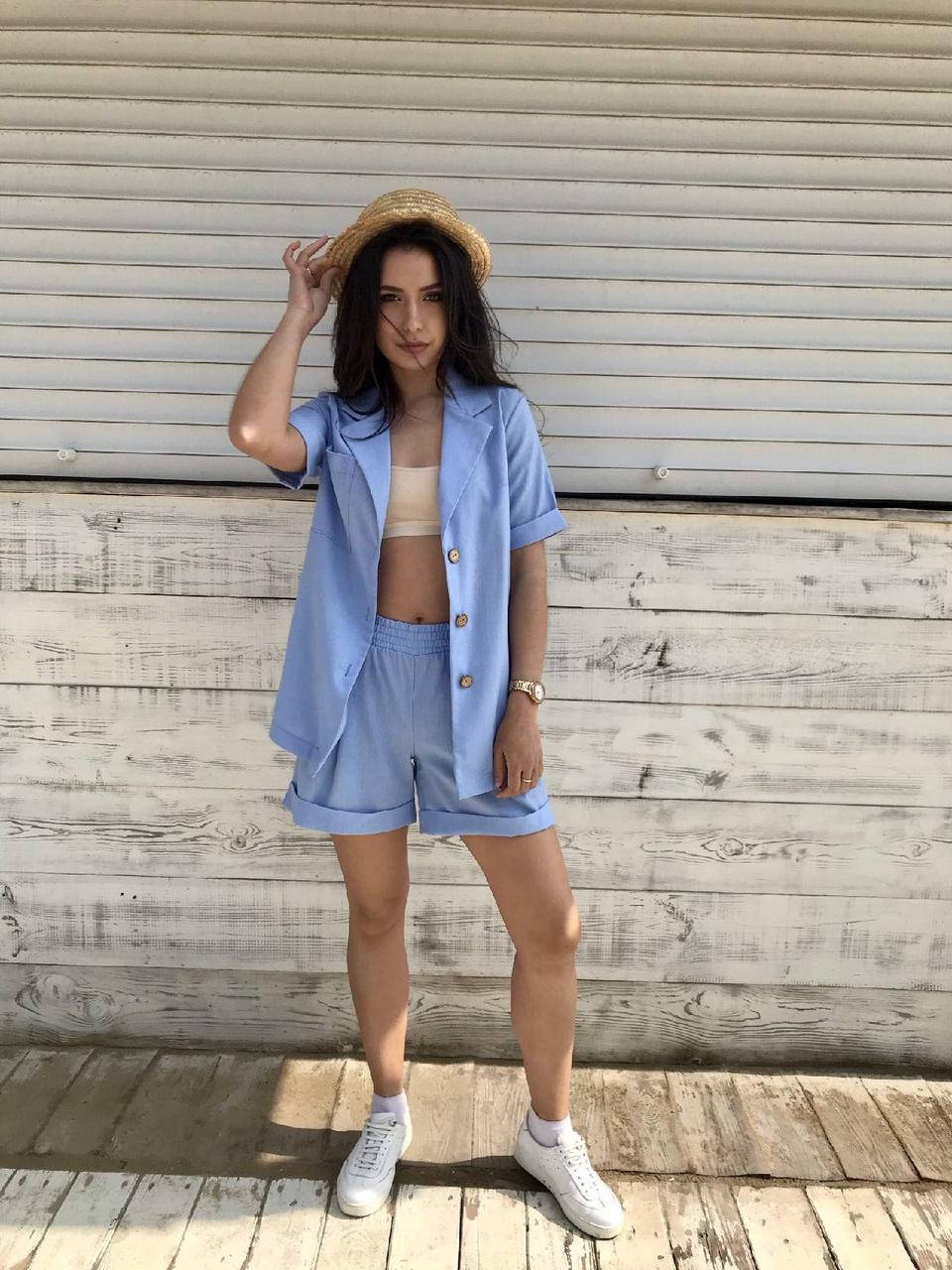 Женский летний костюм с шортами новинка 2021, Голубой