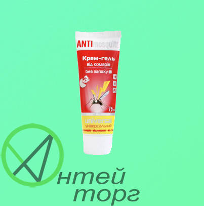 Крем-гель від комарів Антимоскіто 75мл.
Крем-гель від комарів Антимоскіто 75мл.