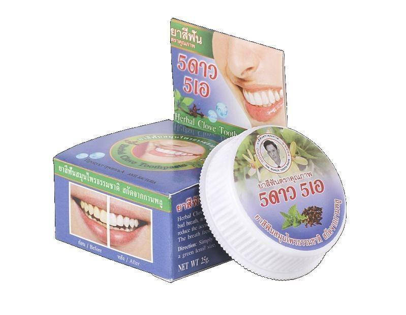 Растительная зубная паста с гвоздикой и ромашкой. 5 star Antibacterial Herbal Toothpaste. 25 гр 
Растительная зубная паста с гвоздикой и ромашкой. 5 star Antibacterial Herbal Toothpaste. 25 гр