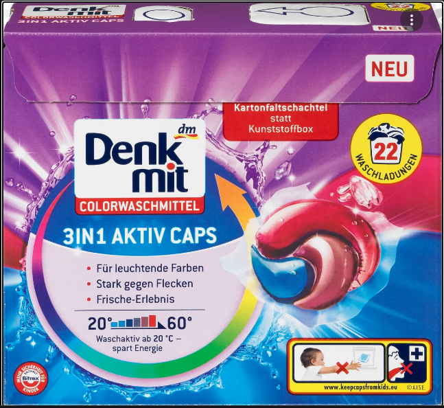 Бесфосфатные Капсулы защита цвета для стирки цветного белья Denkmit Colorwaschmittel 3IN1 22 шт 4058172755385
Бесфосфатные Капсулы защита цвета для стирки цветного белья Denkmit Colorwaschmittel 3IN1 22 шт 4058172755385