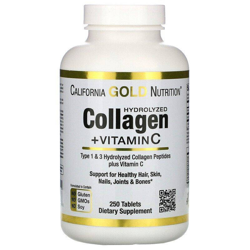California Gold Nutrition, гидролизованные пептиды коллагена с витамином C, тип 1 и 3, 250 таблеток
California Gold Nutrition, гидролизованные пептиды коллагена с витамином C, тип 1 и 3, 250 таблеток