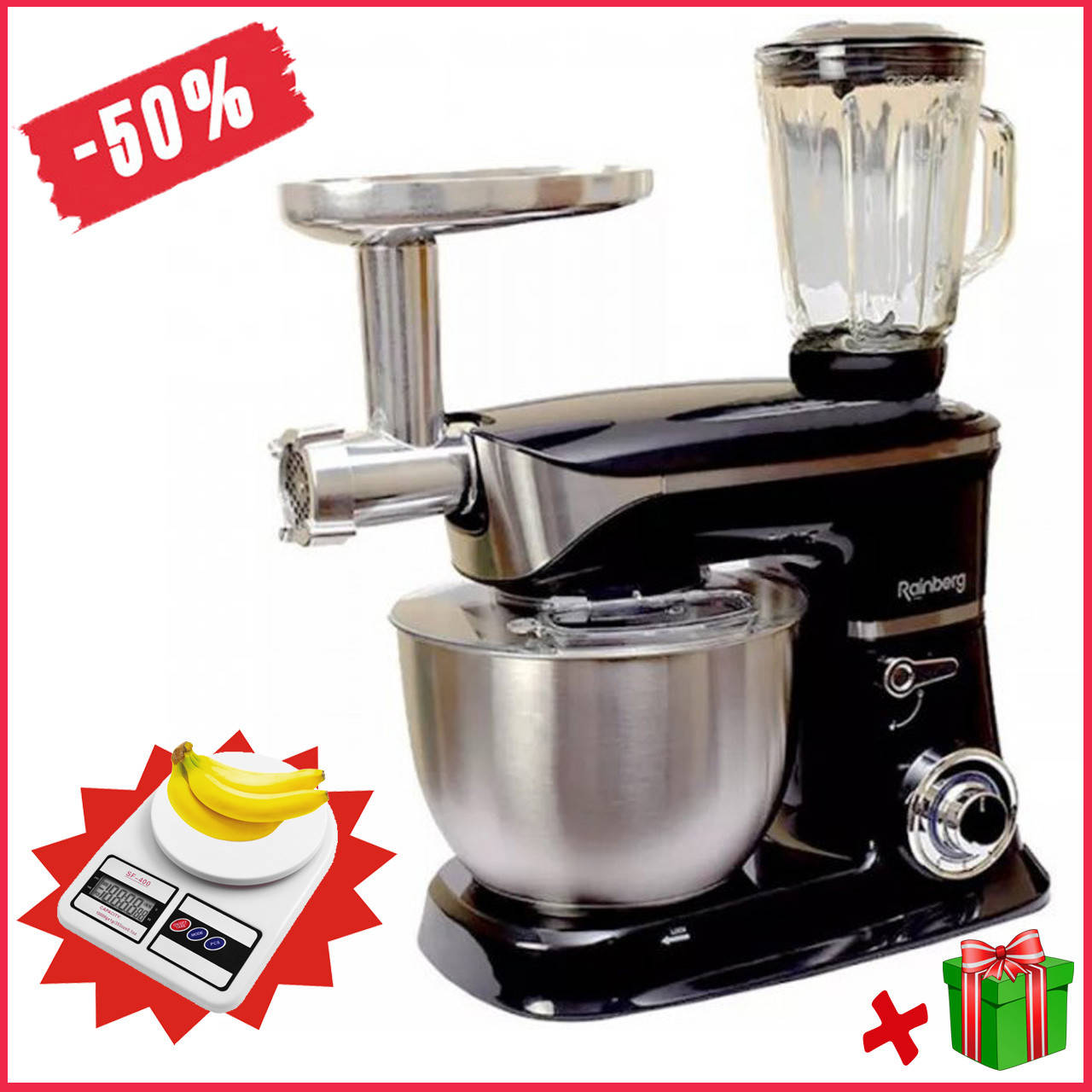 Кухонный комбайн 3в1 Rainberg RB 8080 4200 Вт. Кухонная машина тестомес мясорубка блендер 3в1
Кухонный комбайн 3в1 Rainberg RB 8080 4200 Вт. Кухонная машина тестомес мясорубка блендер 3в1