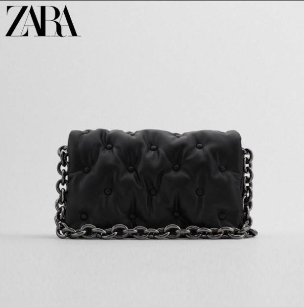 Сумка дутая женская Zara на плечо, Черный 
Сумка дутая женская Zara на плечо, Черный