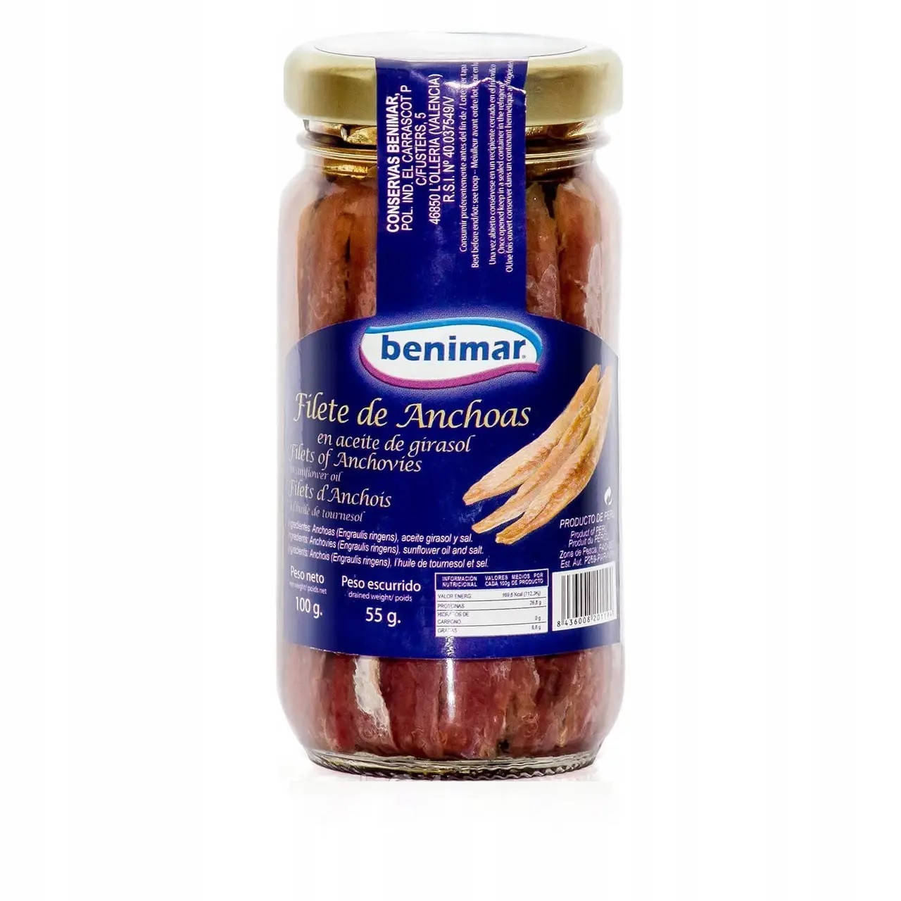 Анчоусы Benimar в подсолнечном масле Filete de Anchoas en Aceite de Girasol 100 г Испания
Анчоусы Benimar в подсолнечном масле Filete de Anchoas en Aceite de Girasol 100 г Испания