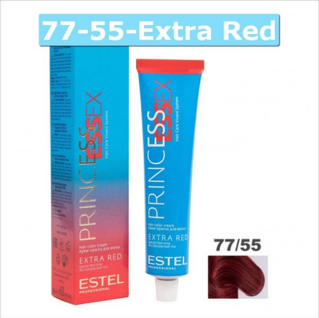 Крем-краска 77/55 Estel Эстель Princess Essex Extra Red для окрашивания волос русый красный интенсивный, 60 мл
Крем-краска 77/55 Estel Эстель Princess Essex Extra Red для окрашивания волос русый красный интенсивный, 60 мл