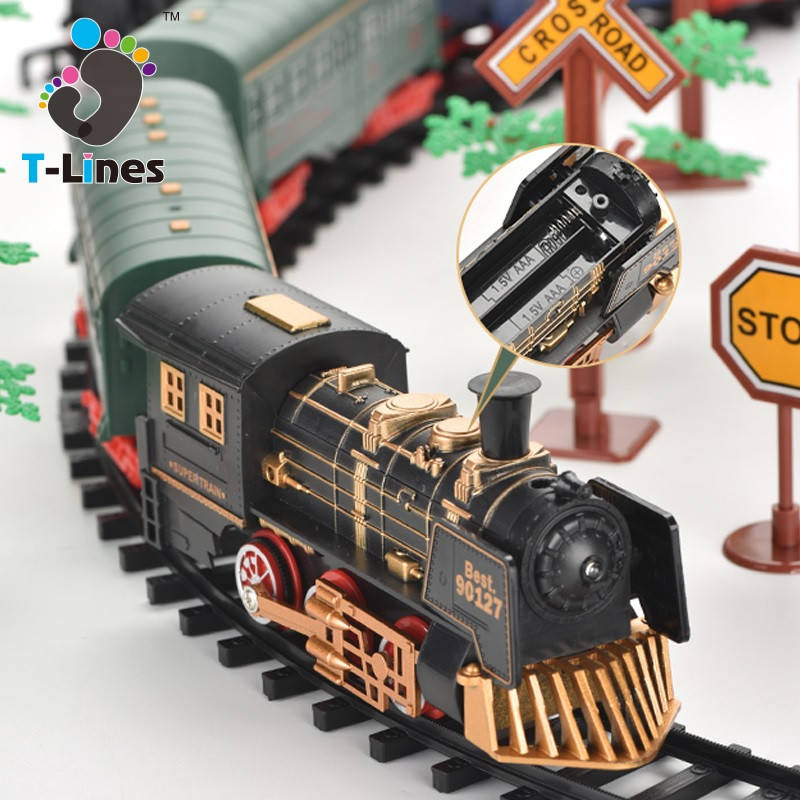 Железная дорога Vintage детская локомотив, вагоны и деревья на батарейках 
Железная дорога Vintage детская локомотив, вагоны и деревья на батарейках