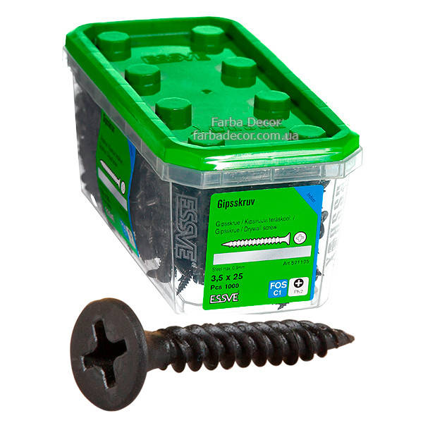 Саморезы ESSVE для гипсокартона по металлу 3,5*25, фосфат. PH2 (1000 шт/уп)
Саморезы ESSVE для гипсокартона по металлу 3,5*25, фосфат. PH2 (1000 шт/уп)