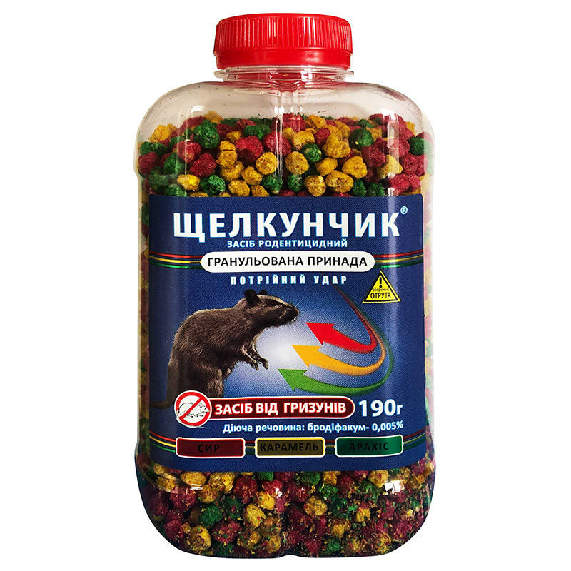 Отруту для щурів і мишей "Лускунчик", екструзійні гранули (190 г) від "Агро Протекшн", Україна
Отруту для щурів і мишей "Лускунчик", екструзійні гранули (190 г) від "Агро Протекшн", Україна
