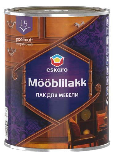 Лак для мебели Eskaro Moobilakk 15 полуматовый 0.9 л, Прозрачный 
Лак для мебели Eskaro Moobilakk 15 полуматовый 0.9 л, Прозрачный