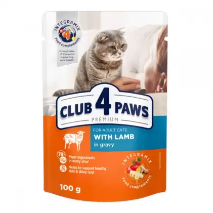 Клуб 4 Лапы влажный корм с ягненком в соусе для кошек 0,1кг (Club 4 Paws Premium With Lamb)
Клуб 4 Лапы влажный корм с ягненком в соусе для кошек 0,1кг (Club 4 Paws Premium With Lamb)