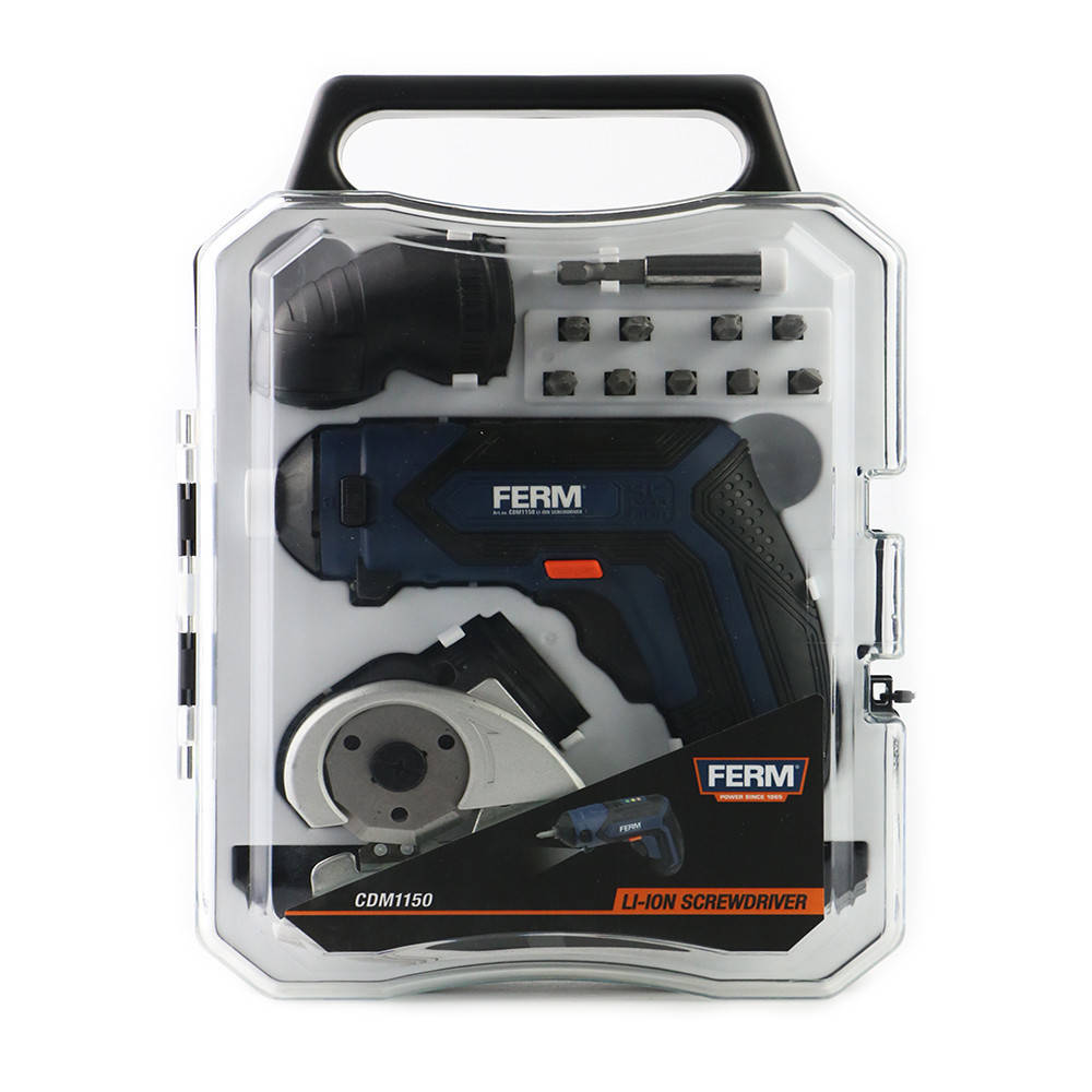 Мощная аккумуляторная отвертка FERM CDM1150 : 3.6V | 1.5 Ah | 10 бит – боковая насадка кейс
Мощная аккумуляторная отвертка FERM CDM1150 : 3.6V | 1.5 Ah | 10 бит – боковая насадка кейс