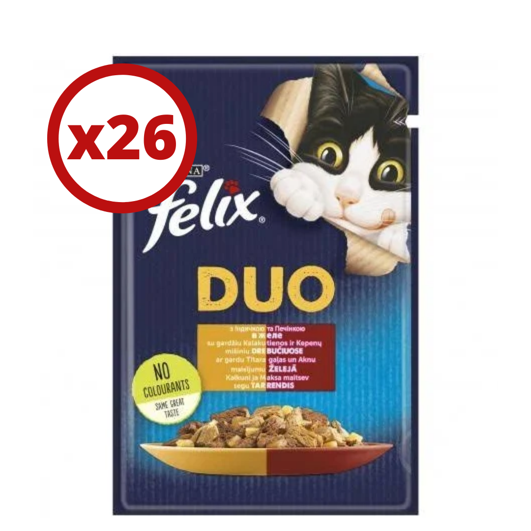 Felix Duo паучи для кошек 85г * 26 шт (индейка с печенью в желе)
Felix Duo паучи для кошек 85г * 26 шт (индейка с печенью в желе)