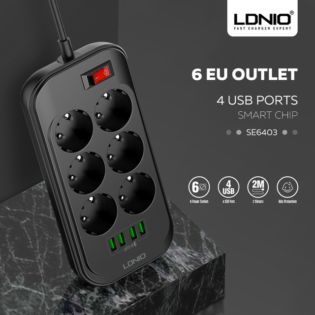 Сетевое зарядное устройство / Сетевой фильтр LDNIO SE6403 6 socket/2m/2500W/10A (5V/3,4A/4USB), Черный
Сетевое зарядное устройство / Сетевой фильтр LDNIO SE6403 6 socket/2m/2500W/10A (5V/3,4A/4USB), Черный