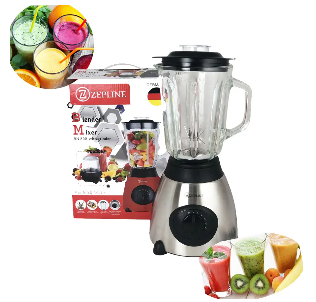 Блендер стационарный 2 в 1 с чашей на 1,5 л и измельчителем для кофе, сахара и др 850 Вт 5 скоростей Zepline
Блендер стационарный 2 в 1 с чашей на 1,5 л и измельчителем для кофе, сахара и др 850 Вт 5 скоростей Zepline