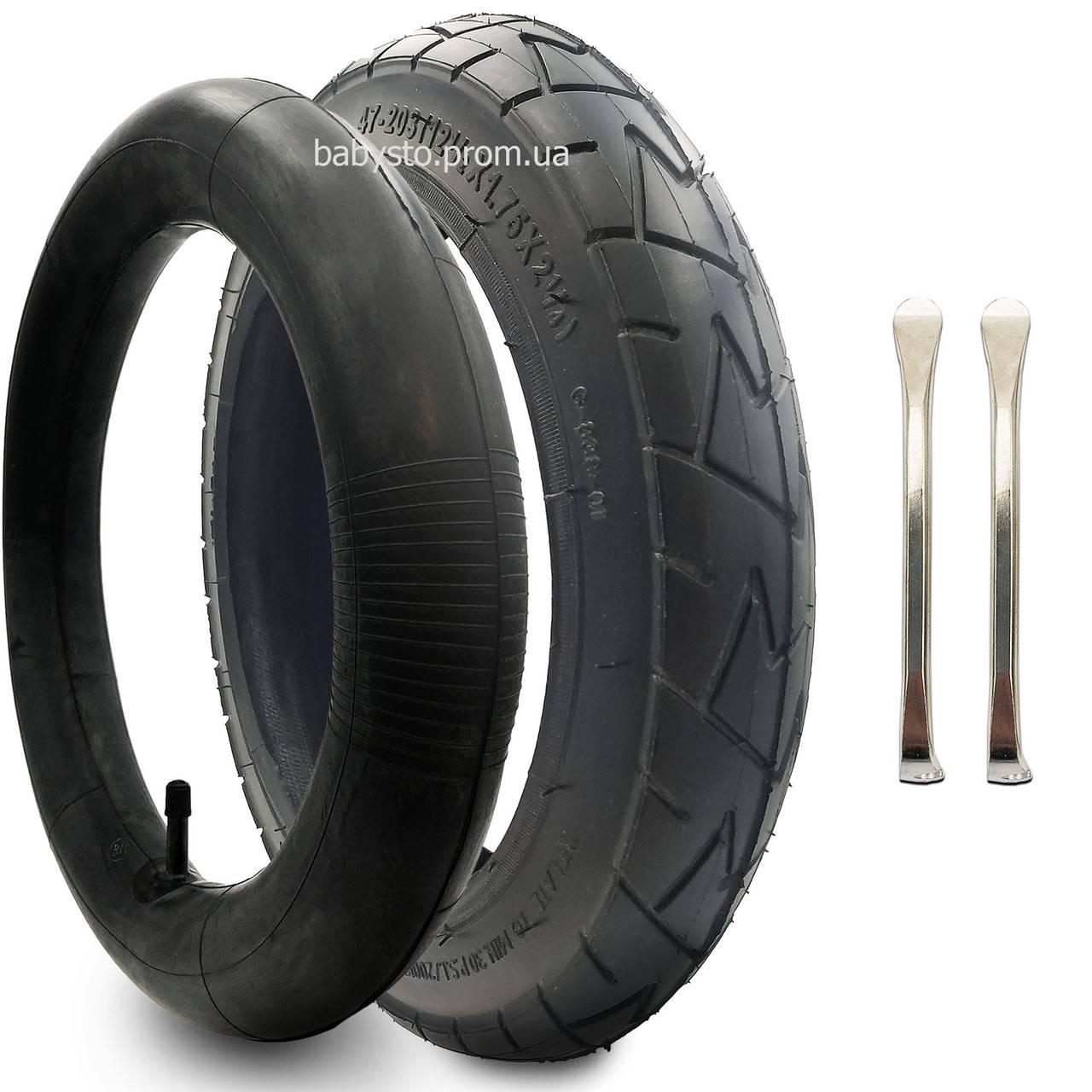 Колесо Onyx 12х1,75 (47/62-203) Rubena Покрышка + камера + лопатки бортировочные для детской коляски, Черный 
Колесо Onyx 12х1,75 (47/62-203) Rubena Покрышка + камера + лопатки бортировочные для детской коляски, Черный