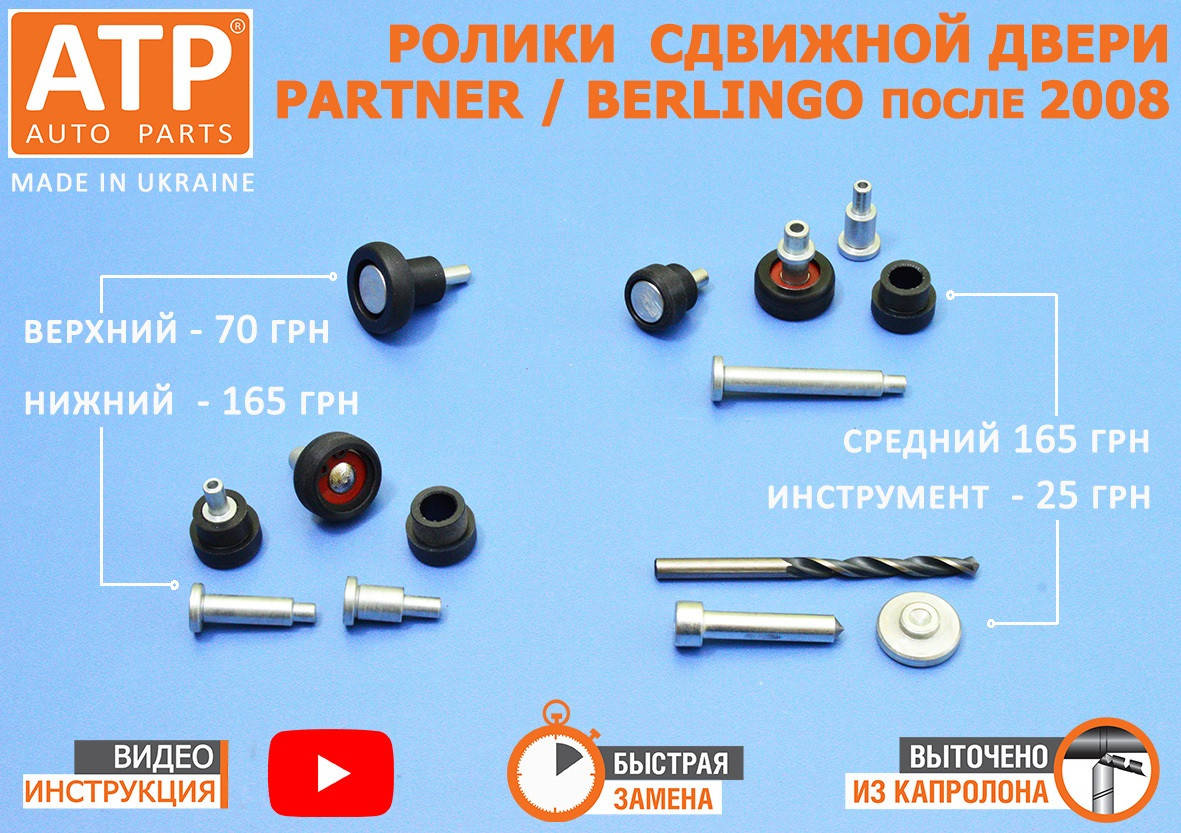 Полный комплект роликов боковой сдвижной двери Citroen Berlingo (08→) верхний + средний + нижний + инструмент
Полный комплект роликов боковой сдвижной двери Citroen Berlingo (08→) верхний + средний + нижний + инструмент