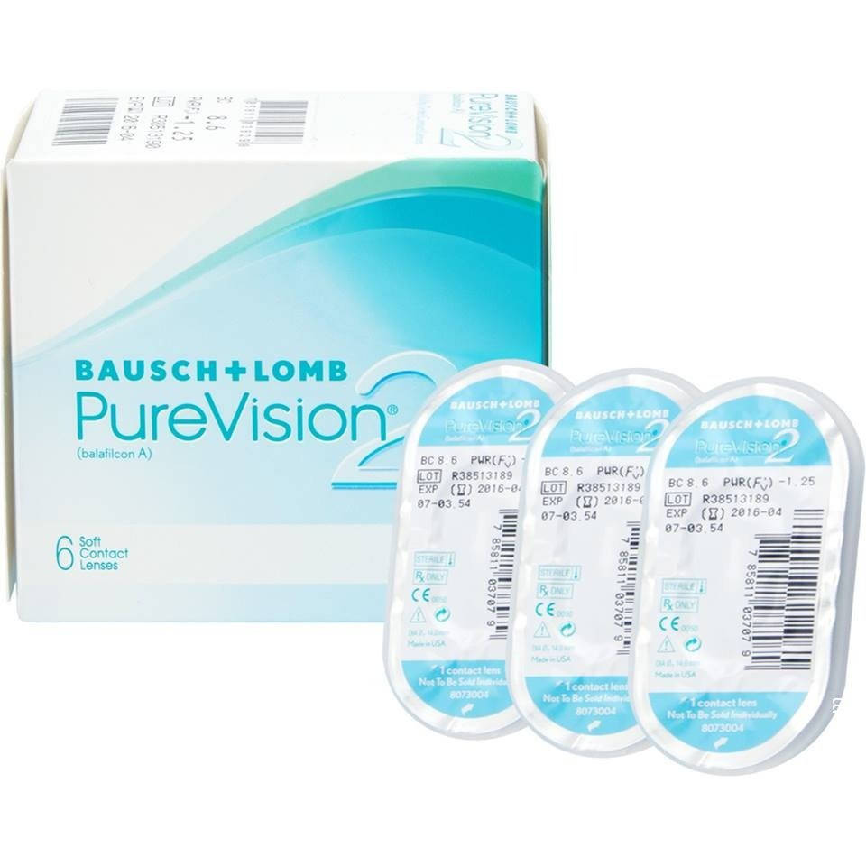 PureVision2 (6 шт.)контактные линзы месячного непрерывного ношения Самые тонкие линзы